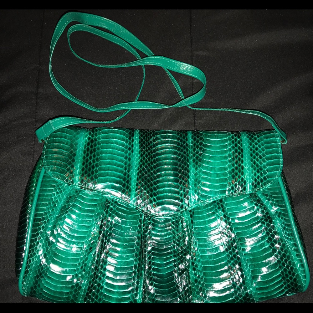 J RENEE Vintage Green Snakeskin Clutch/Crossbody